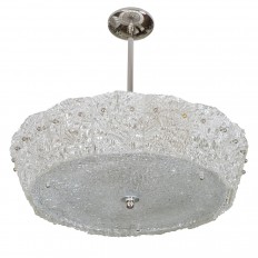Circular nickel pendant fixture with ice glass shades